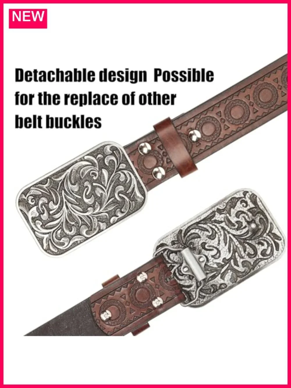 Vintage Western Belt Women Men PU Leather Adjustable Cowgirl Engraved